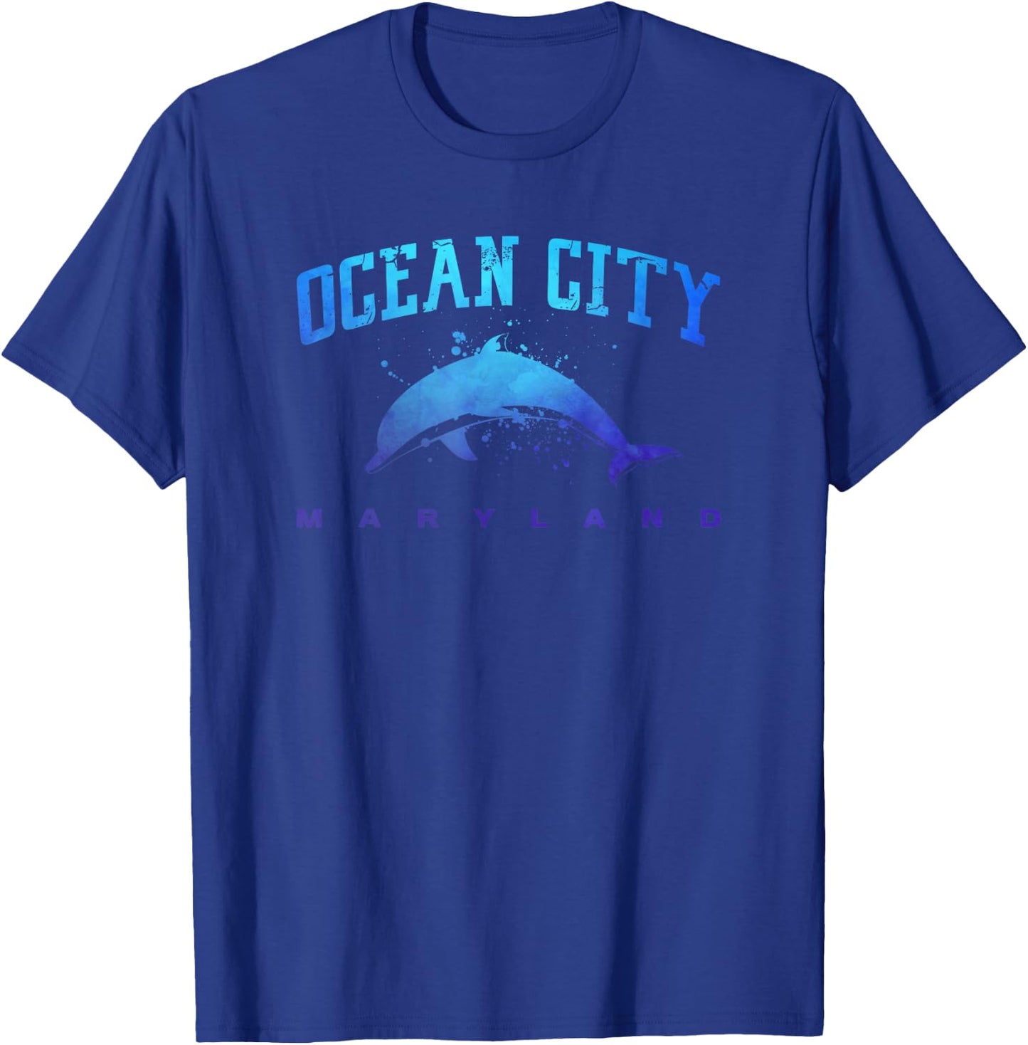 Ocean City Maryland Beach Lover Vacation Dolphin Art Graphic T-Shirt - T-Shirt | Royal