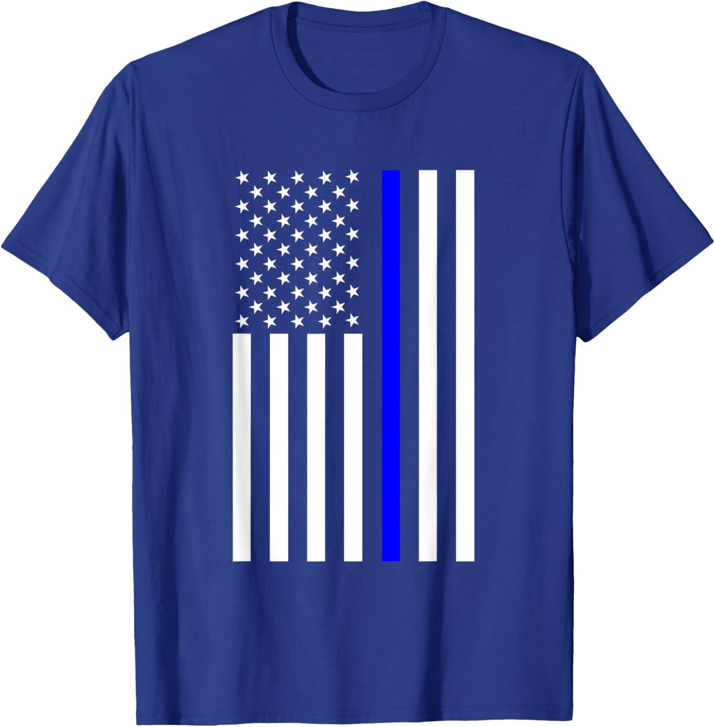 Black and White American Flag Blue Stripe Police T-Shirt - T-Shirt | Royal
