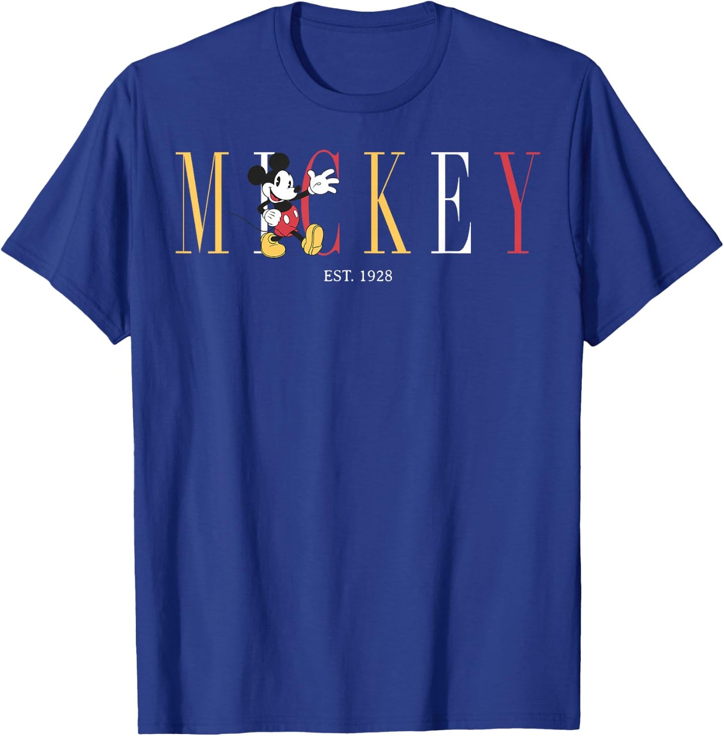 Disney Classic Disney Mickey And Friends Mickey Mouse Est 1928 Simple Text T Shirt, Blue, Small US T-Shirt - T-Shirt | Royal