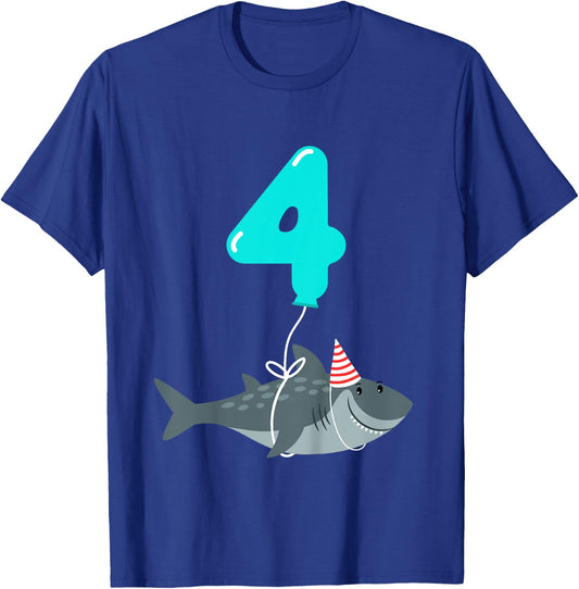 4th Birthday Shark Shirt | Cute 4 Year Old Shark Gift Shirt T-Shirt - T-Shirt | Royal