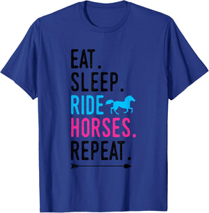 Eat Sleep Ride Horses Repeat Horse Ride Equestrian For Girls T-Shirt - T-Shirt | Royal