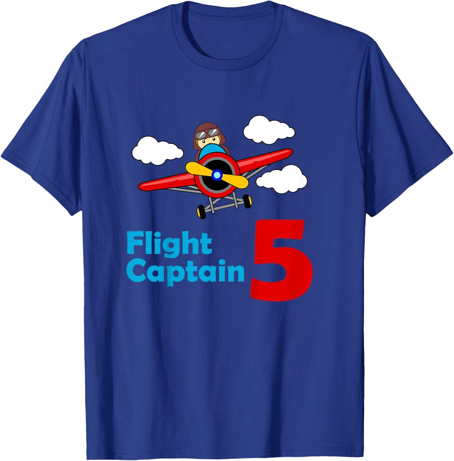 Kids Airplane Birthday 5 year old | Flight Captain Fifth T-Shirt - T-Shirt | Royal