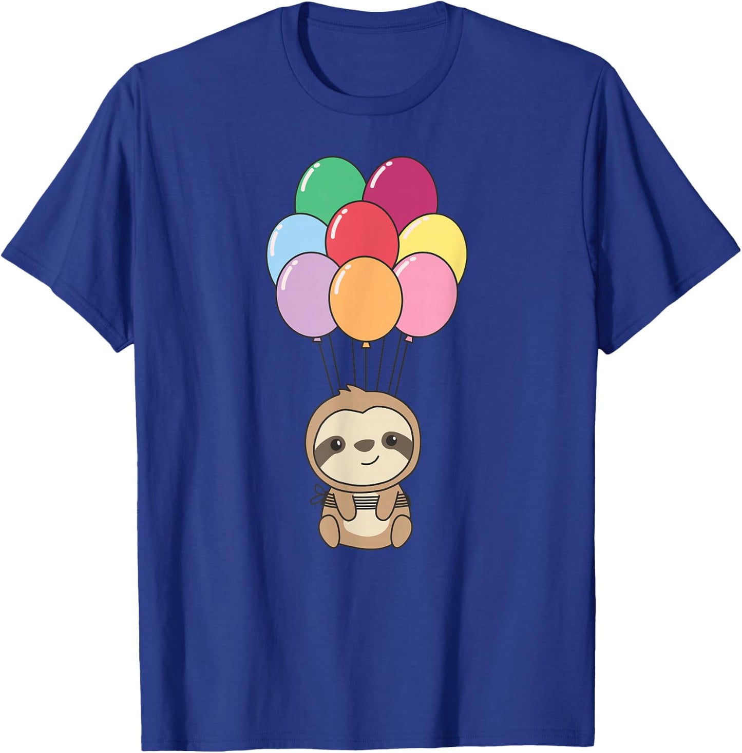 Sloth Flies Up with Colorful Balloons Kawaii Sloths T-Shirt - T-Shirt | Royal