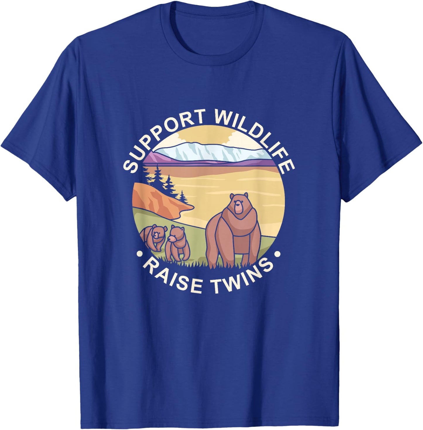 Support Wildlife Raise Twins Future Mom Dad Bears Camping T-Shirt - T-Shirt | Royal