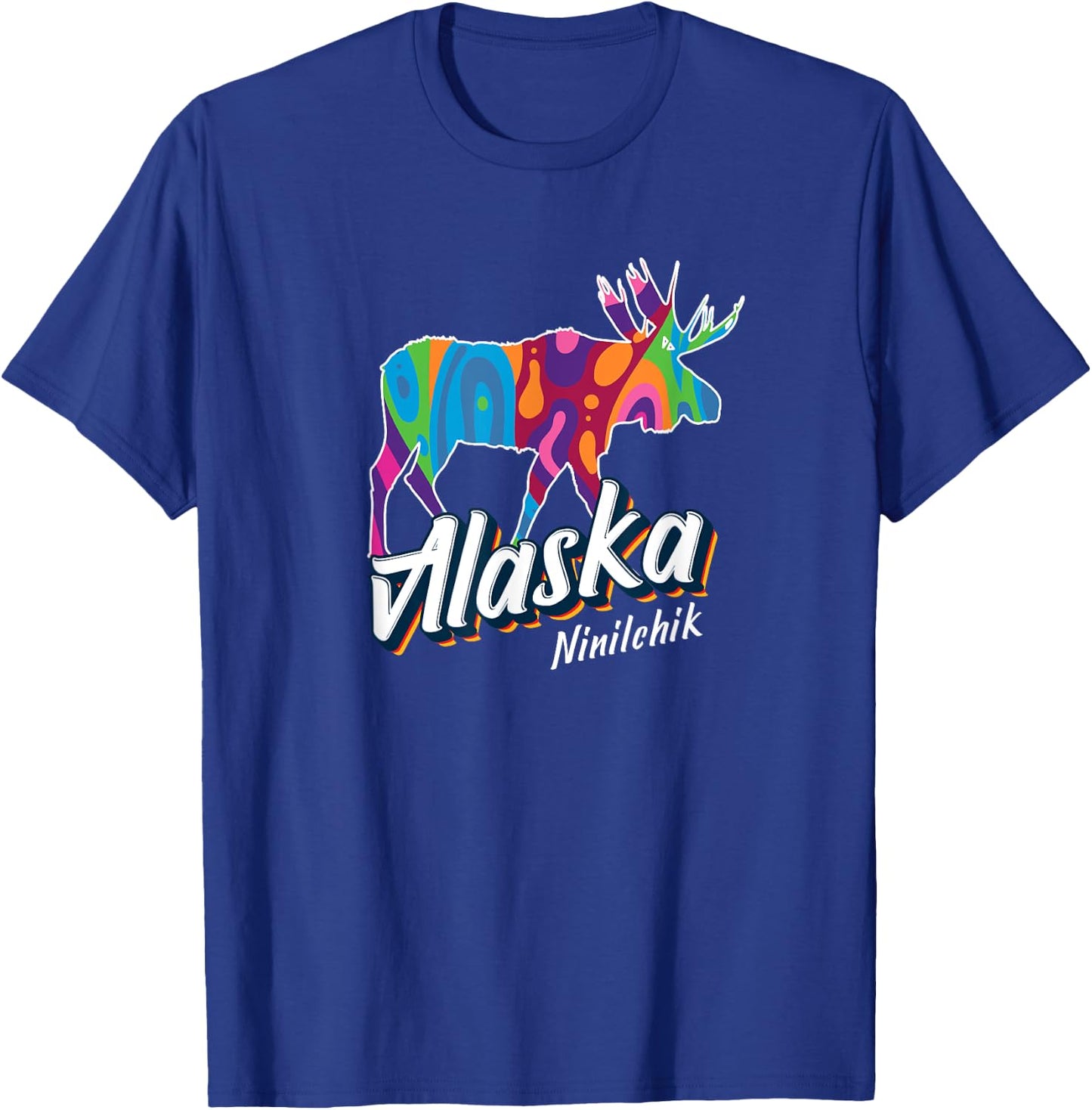Ninilchik Alaska USA Colorful Moose Art Vacation Souvenir T-Shirt - T-Shirt | Royal