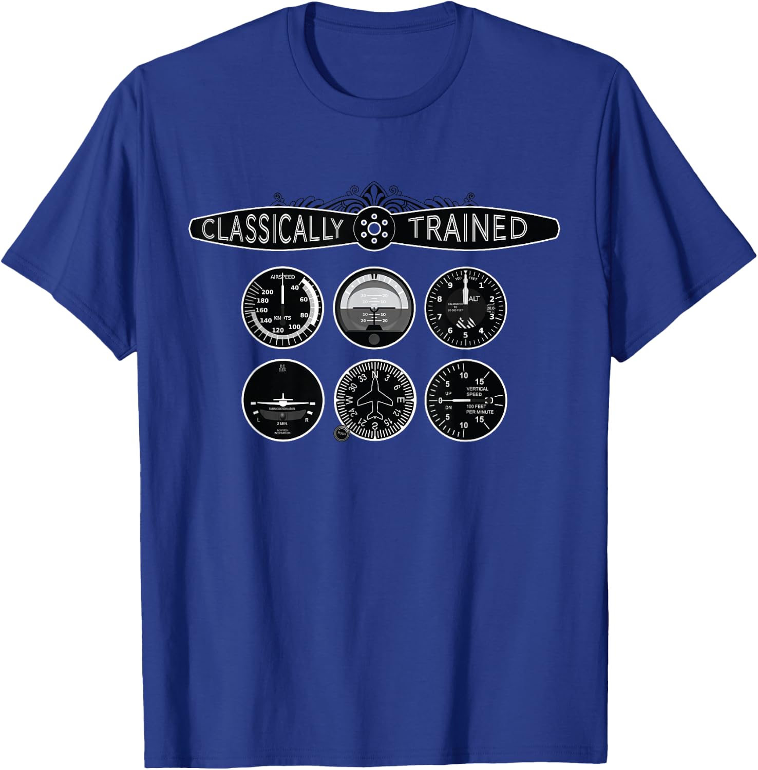 Classically Trained Pilot Six Pack Steam Gauges T-Shirt - T-Shirt | Royal