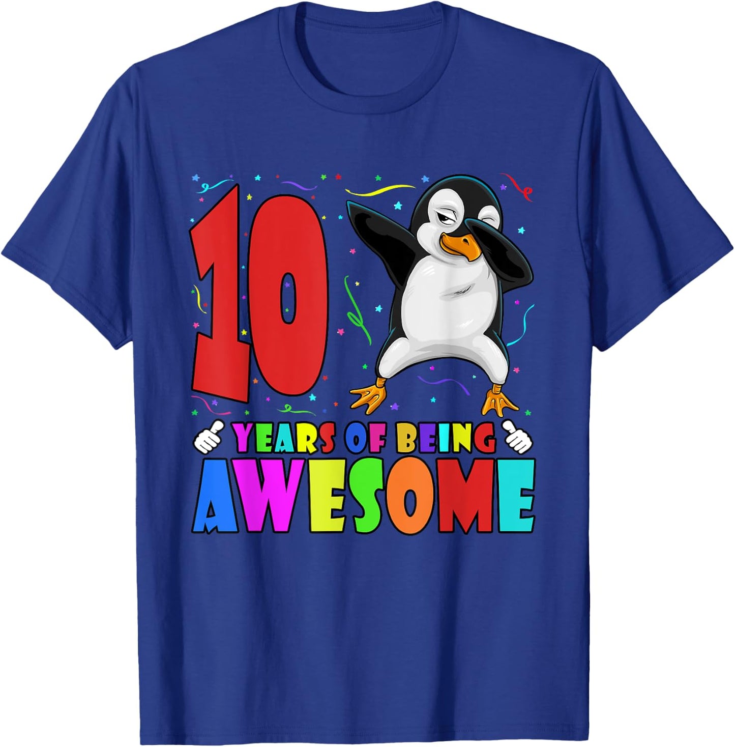 10th Birthday Party Dabbing Penguin 10 Years Old Girls Boys T-Shirt - T-Shirt | Royal