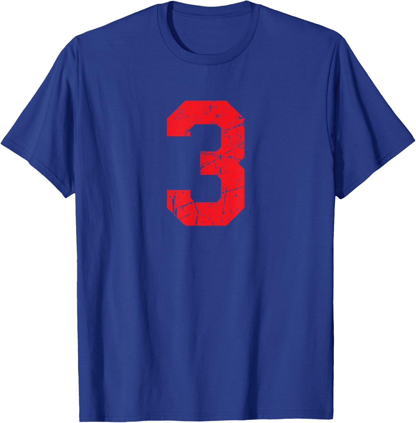 Number #3 Sport Red Distressed Number T-Shirt - T-Shirt | Royal