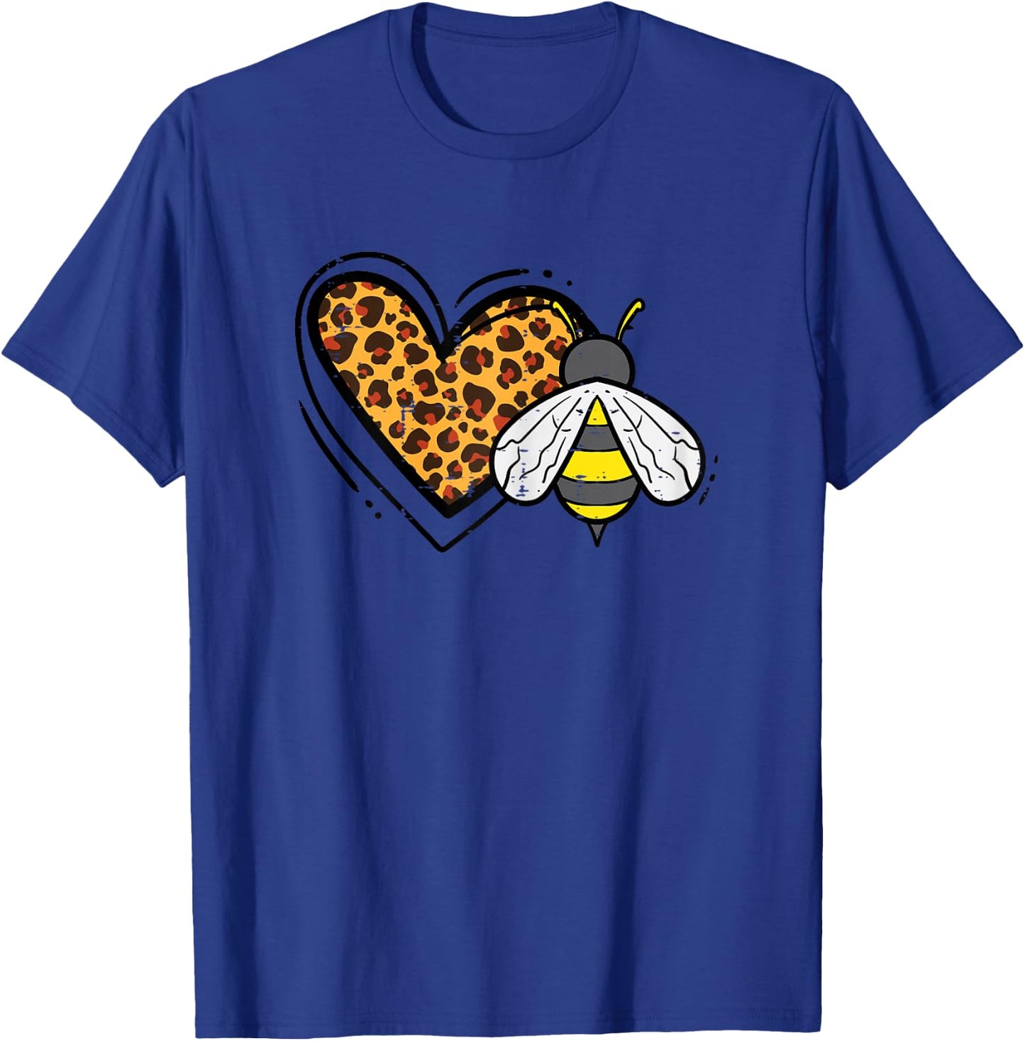 Leopard Print Heart Bee Cute Love Bumblebee Men Women Kids T-Shirt - T-Shirt | Royal