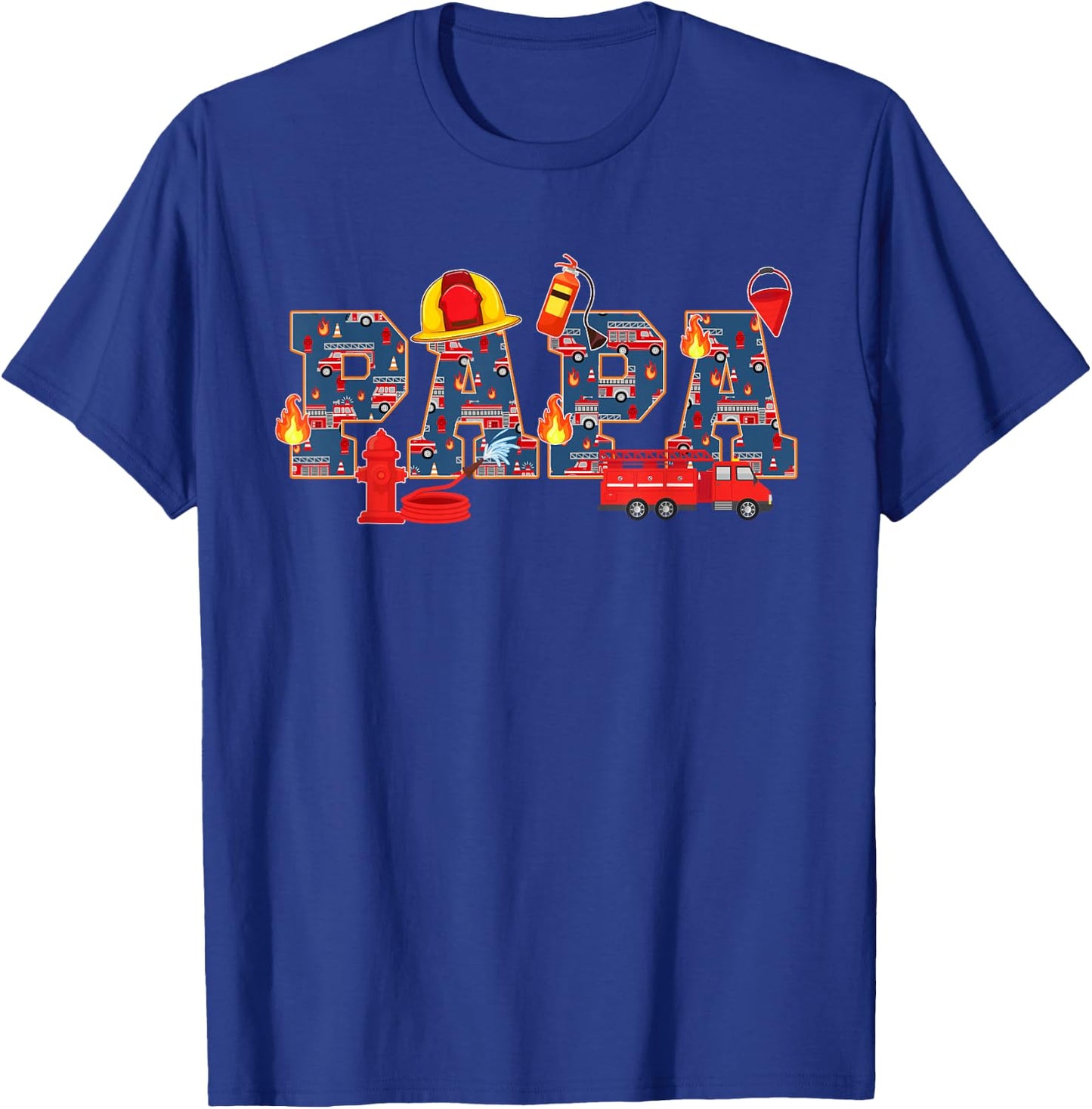Papa Birthday Boy Fire Truck Firefighter Family Birthday T-Shirt - T-Shirt | Royal