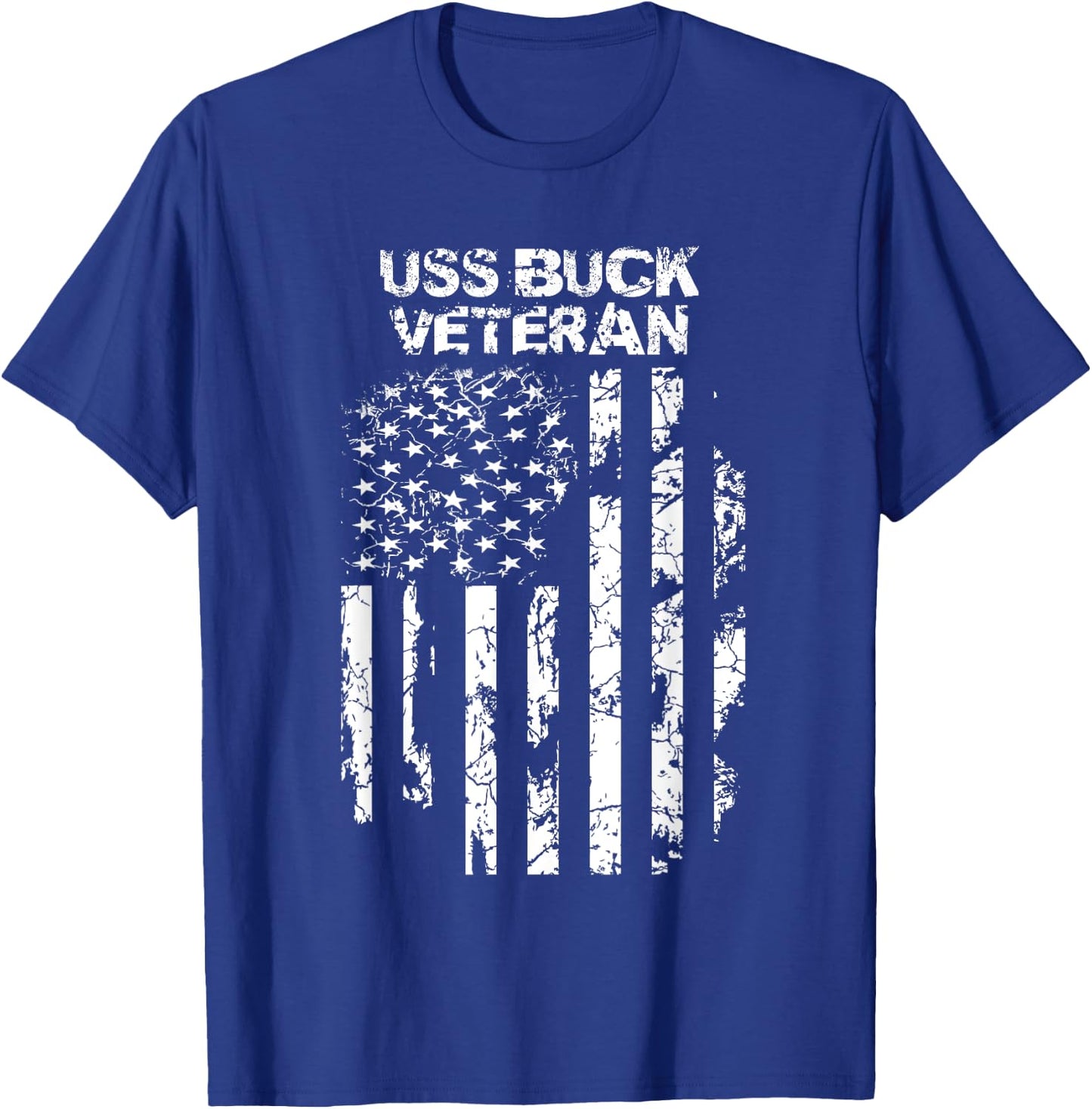 USS Buck Military Veteran Distressed USA Flag T-Shirt - T-Shirt | Royal