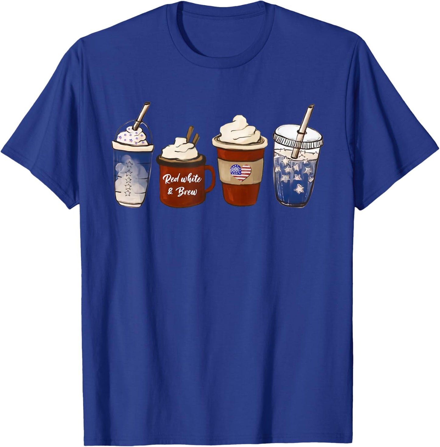 America Coffee 4th of July Red White Brew Latte Patriotic T-Shirt - T-Shirt | Royal
