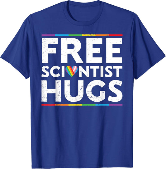 Free Scientist Hugs Support LGBT Proud Parades Rainbow Flag T-Shirt - T-Shirt | Royal