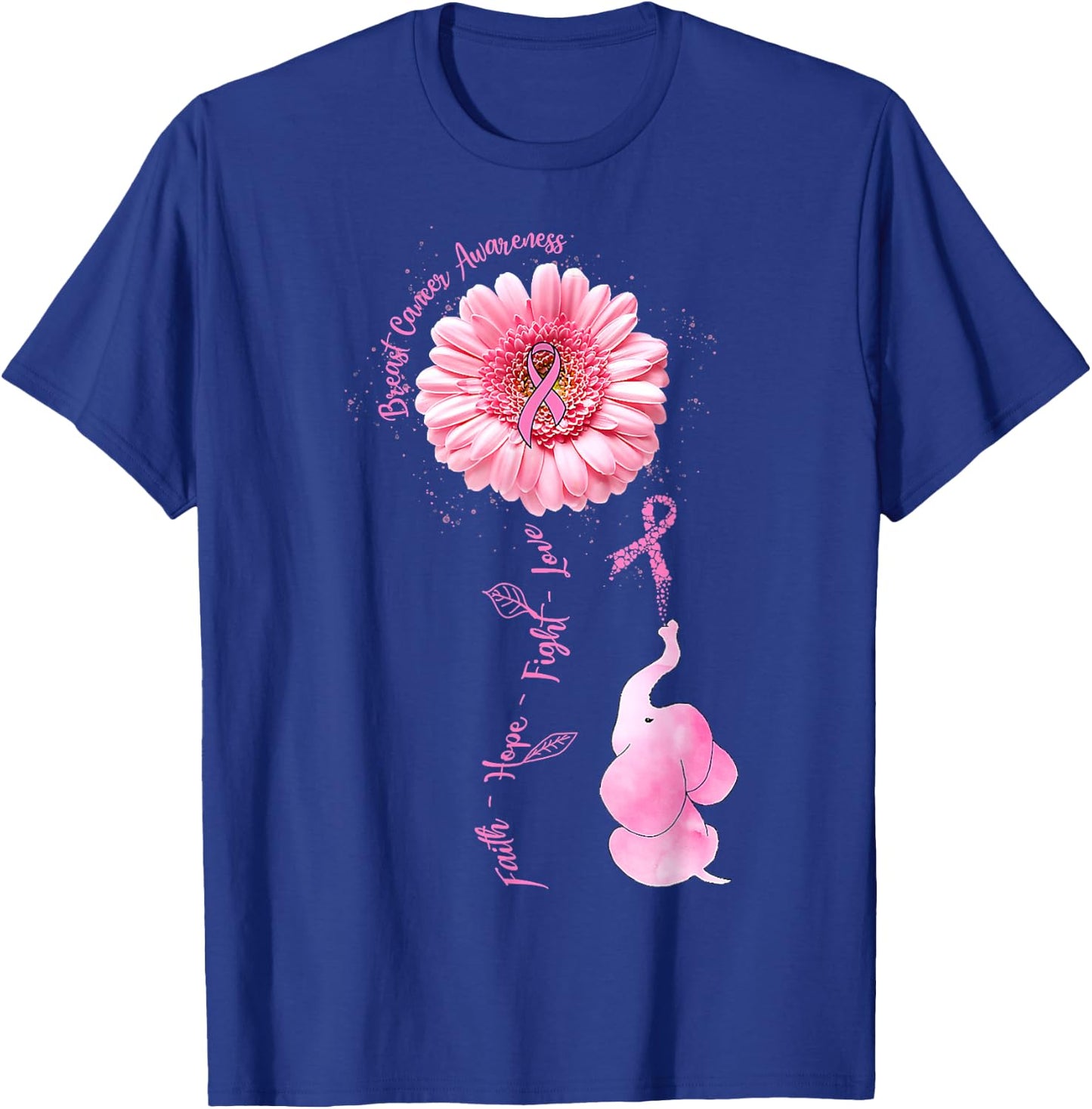 Elephant Faith Hope Love Breast Cancer Awareness Month T-Shirt - T-Shirt | Royal