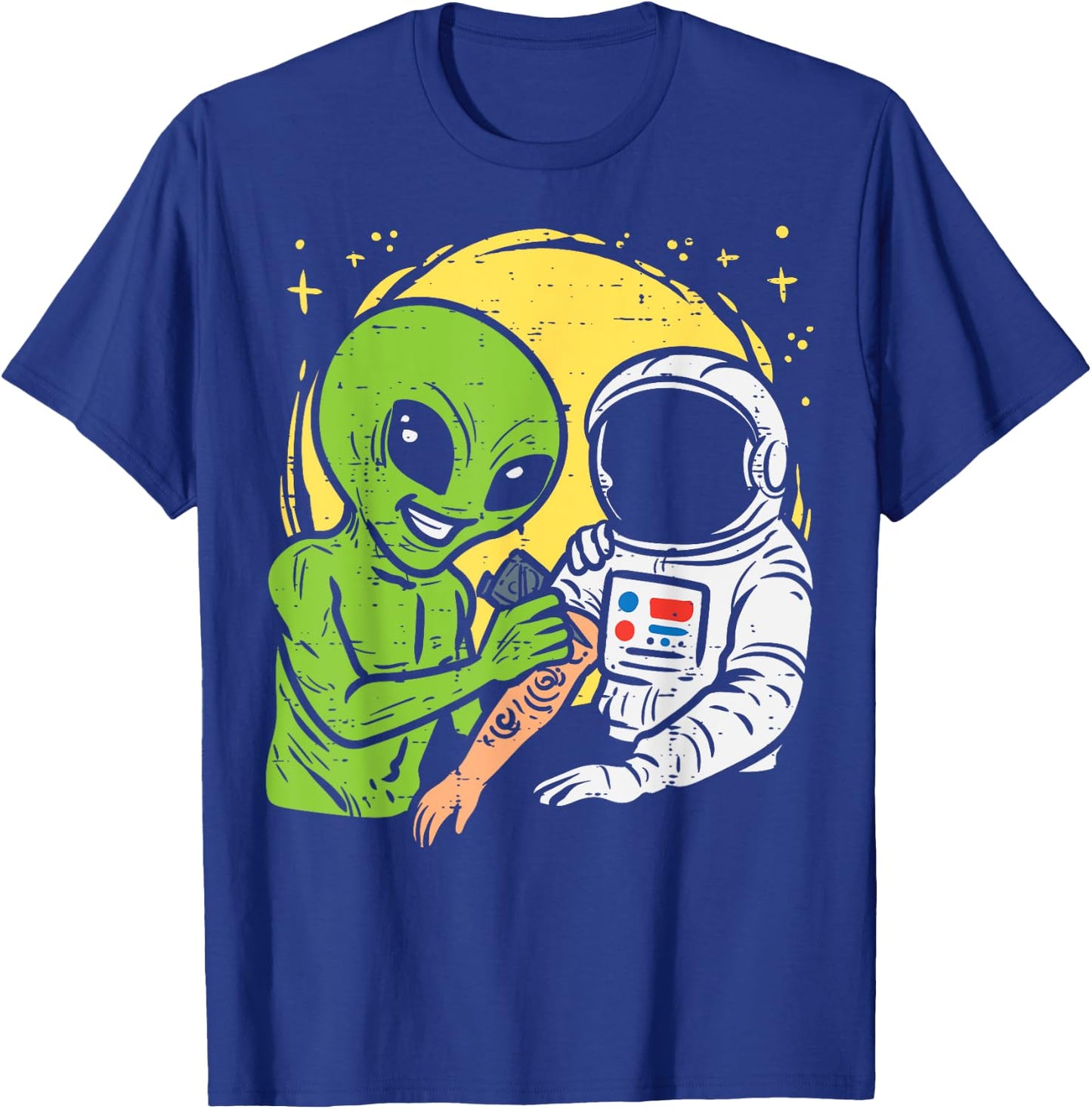 Astronaut Inking Alien Funny Space Galaxy Tattoo Men Women T-Shirt - T-Shirt | Royal