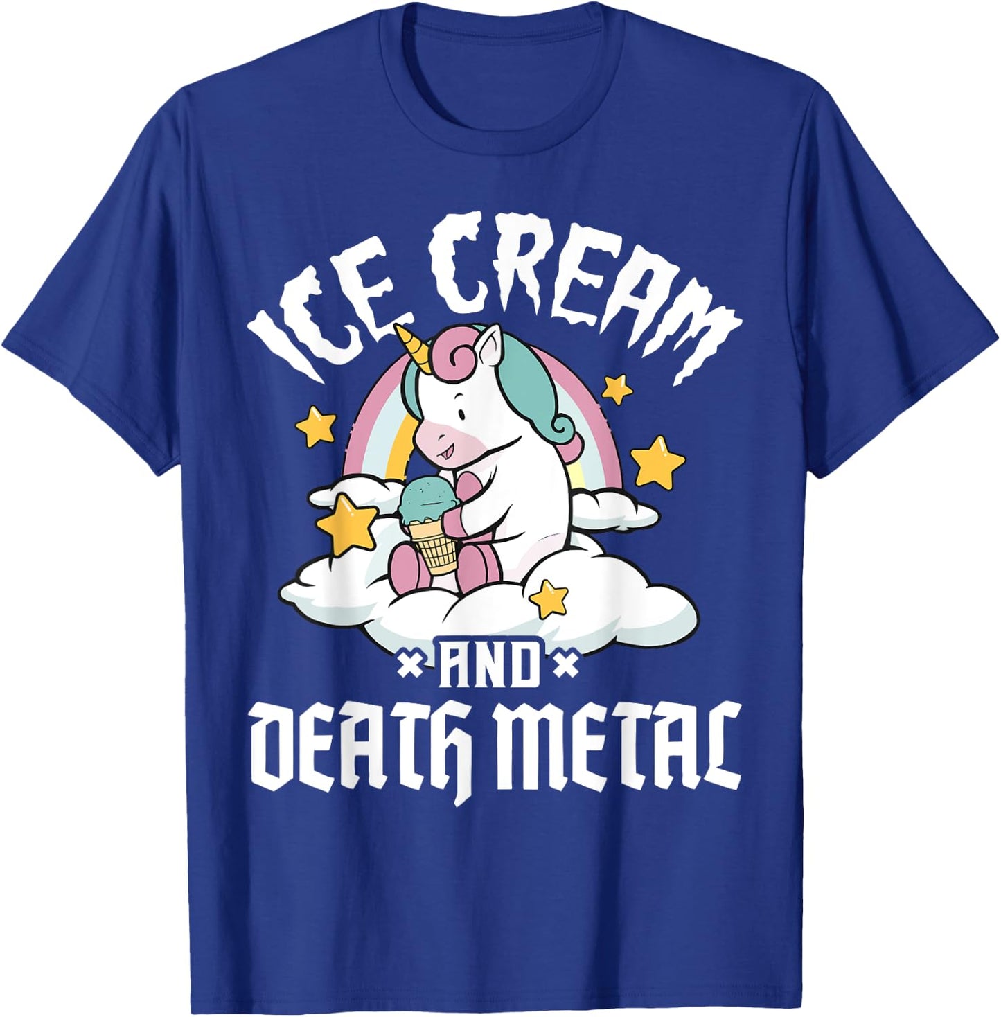 Unicorn Retro Rainbow Heavy Metal Ice Cream And Death Metal Men Women Girls Kids T-Shirt - T-Shirt | Royal