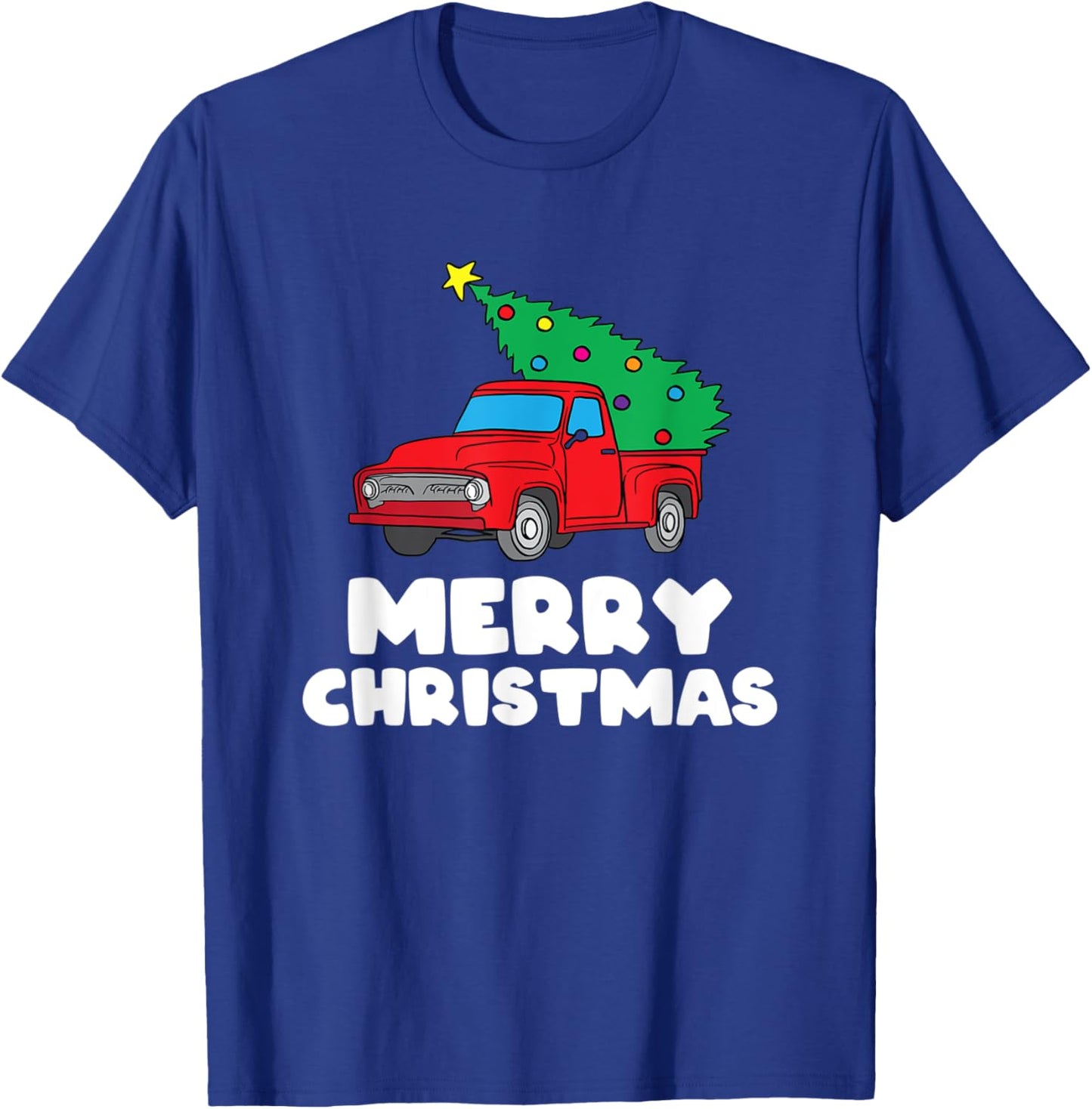 Vintage Wagon Christmas Red Truck Tree on Car Xmas Vacation T-Shirt - T-Shirt | Royal