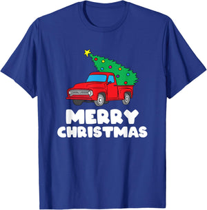 Vintage Wagon Christmas Red Truck Tree on Car Xmas Vacation T-Shirt - T-Shirt | Royal