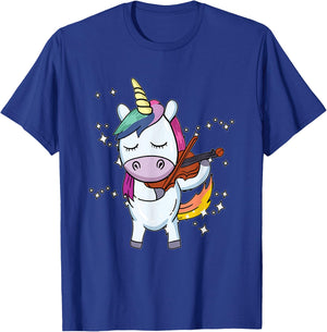 Funny Violin Unicorn With Fiddlestick Playing Instrument T-Shirt - T-Shirt | Royal
