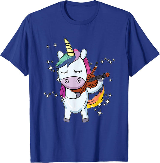 Funny Violin Unicorn With Fiddlestick Playing Instrument T-Shirt - T-Shirt | Royal