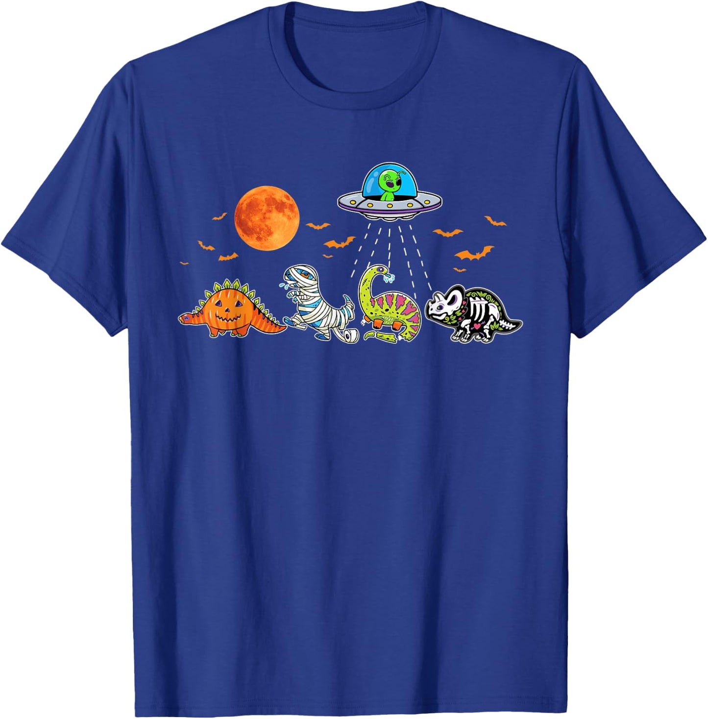 Pumpkin UFO Alien Dinosaur T Rex Halloween Kids T-Shirt - T-Shirt | Royal