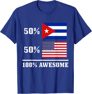 50% Cuba 50% USA Cuban American Flag Pride Heritage T-Shirt - T-Shirt | Royal