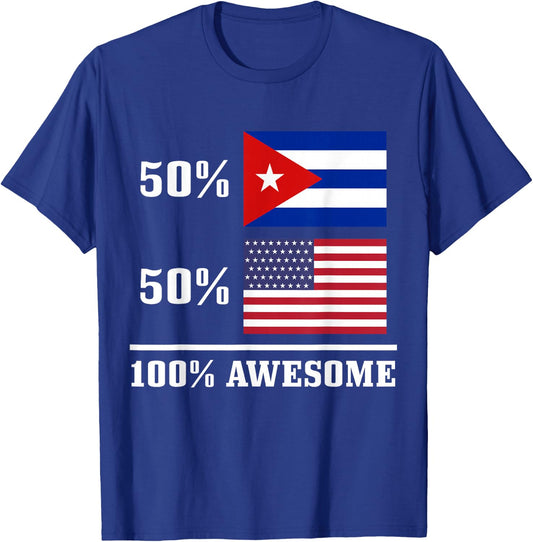 50% Cuba 50% USA Cuban American Flag Pride Heritage T-Shirt - T-Shirt | Royal