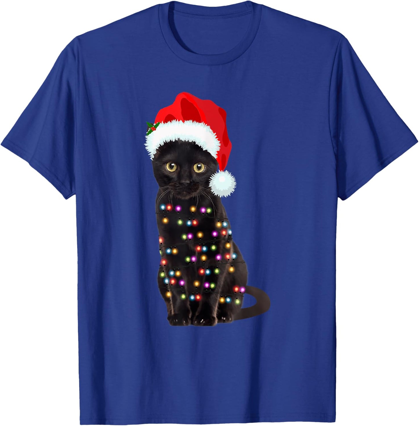 Black Cat Christmas lights Cat Lover Christmas T-Shirt - T-Shirt | Royal