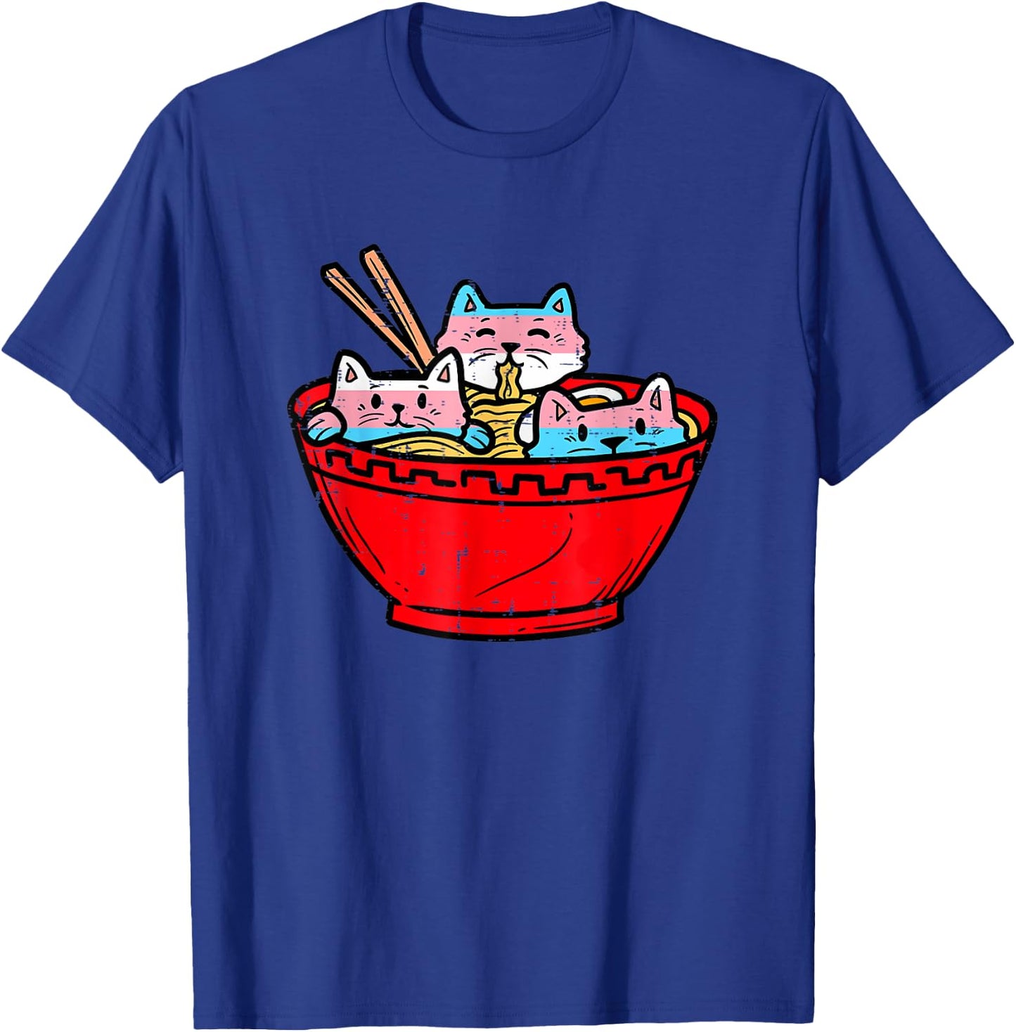 Ramen Cats Transgender Trans Pride Flag Japanese Noodle Food T-Shirt - T-Shirt | Royal