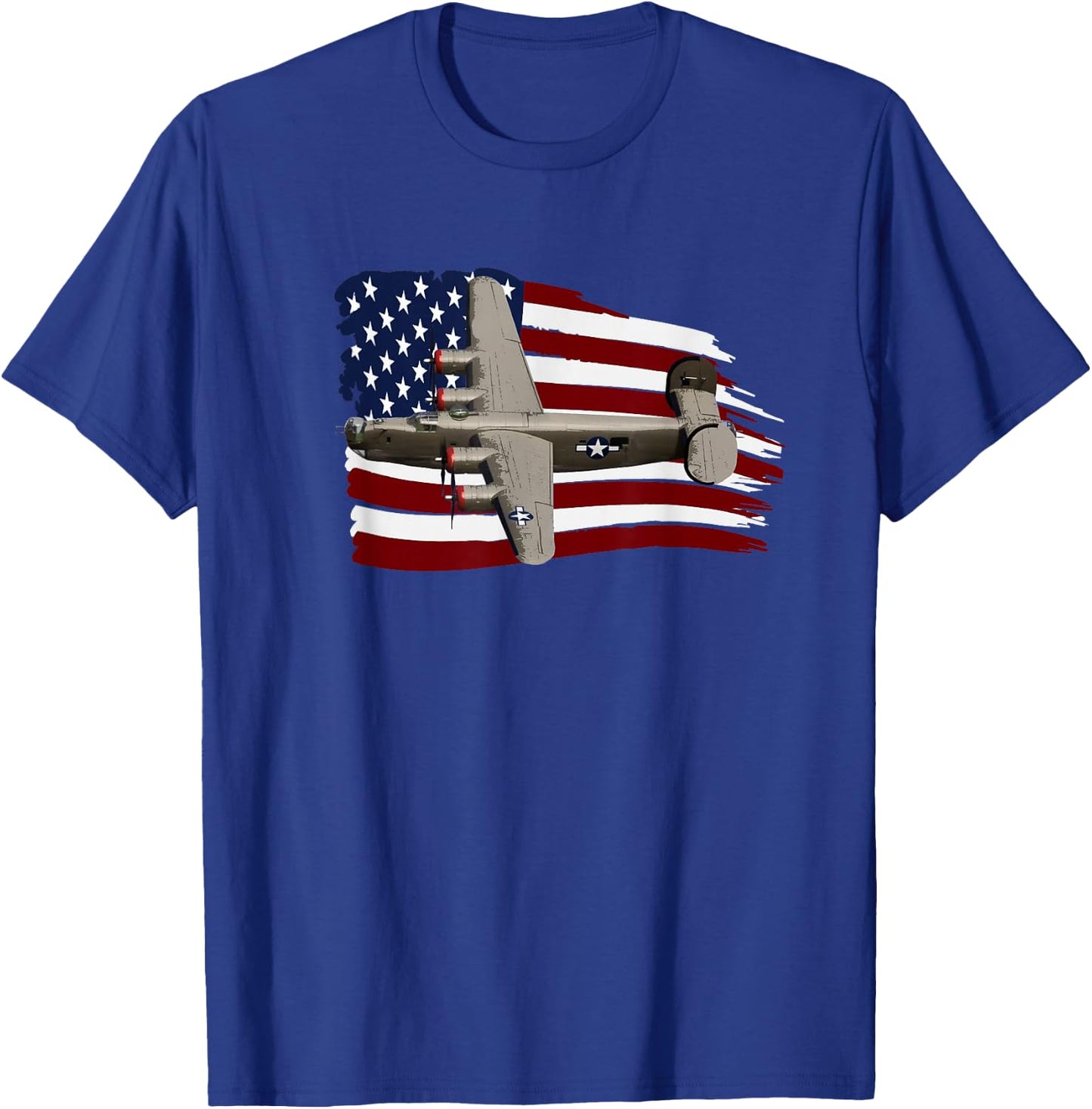 B-24 Liberator WW2 Bomber Plane Pilot US Flag T shirt T-Shirt - T-Shirt | Royal