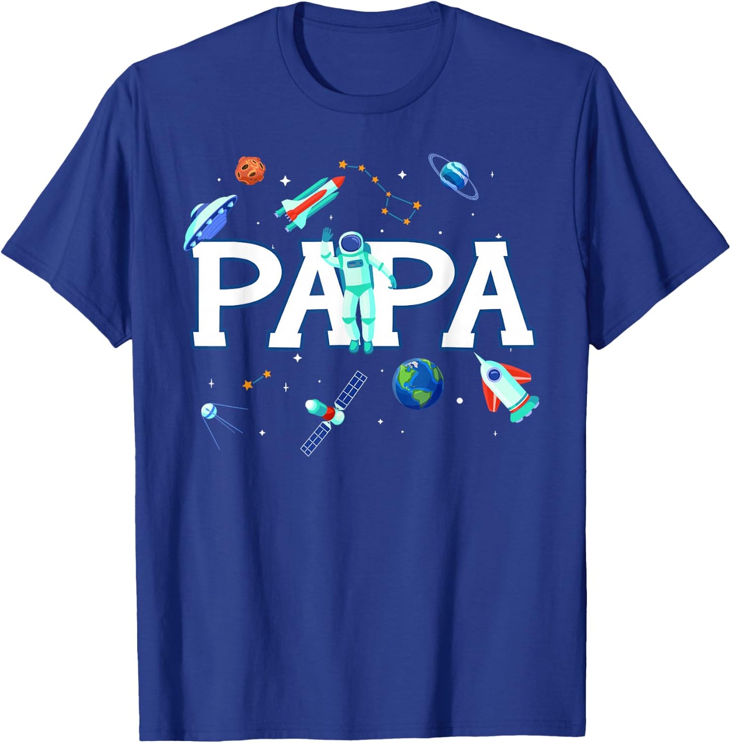 Papa Astronaut Space Family Matching Birthday Party T-Shirt - T-Shirt | Royal