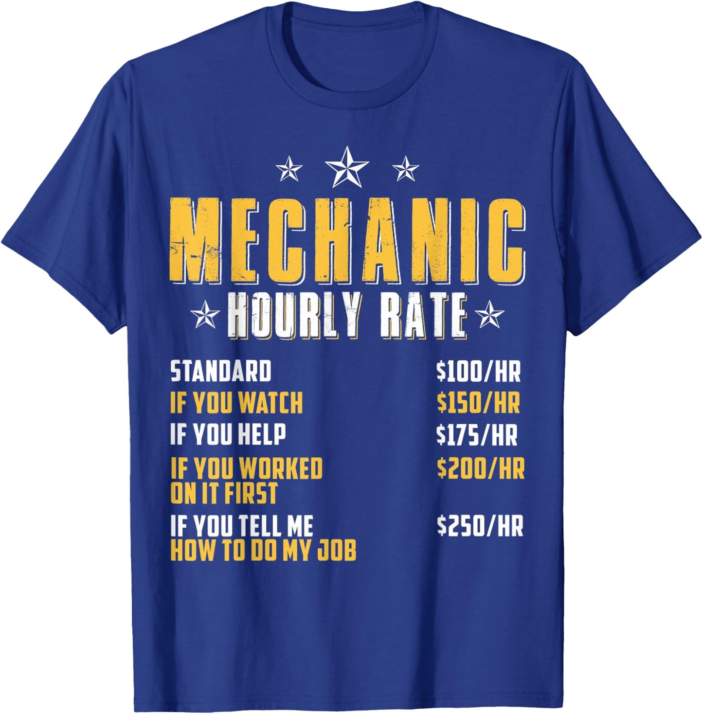 Car Mechanics Rate Garage Mechanics Mechanic Hourly Rate T-Shirt - T-Shirt | Royal
