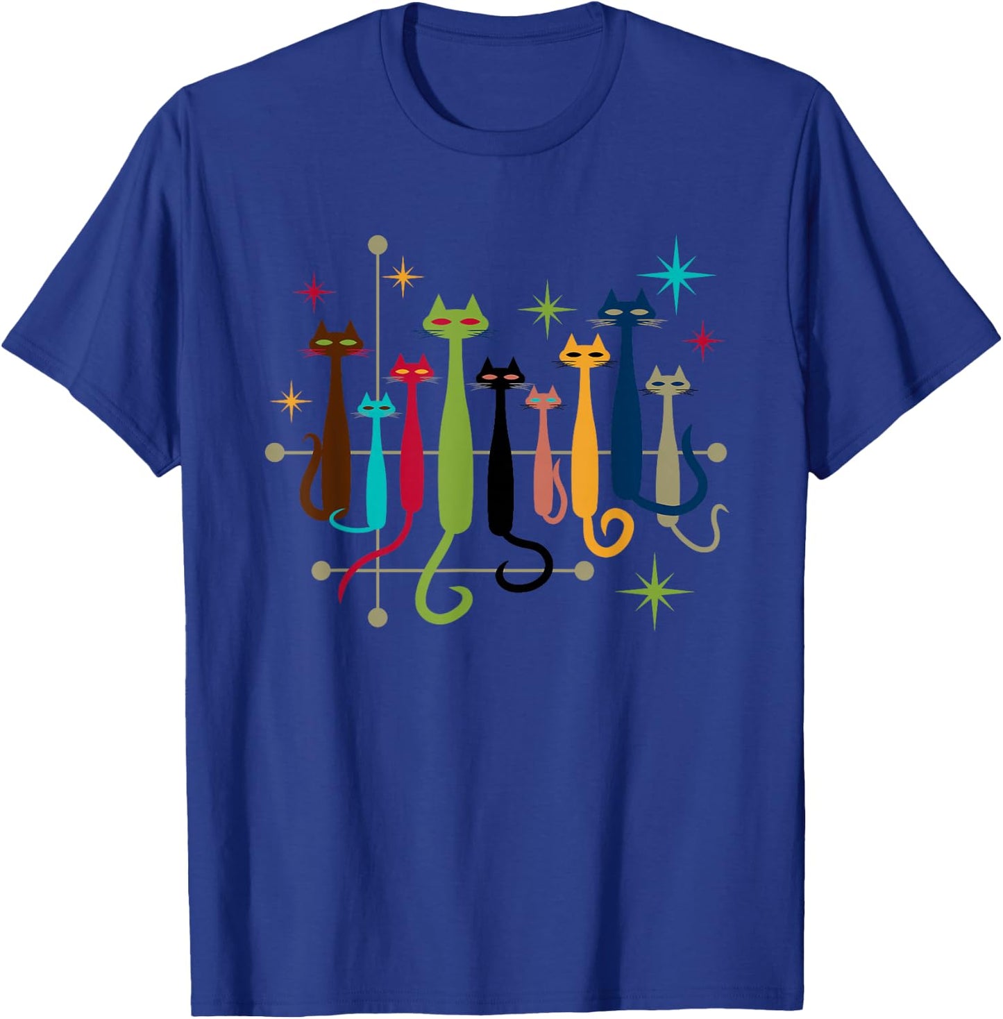 Vintage Retro Mid-Century Modern Look Cats 50s 60s Style T-Shirt - T-Shirt | Royal