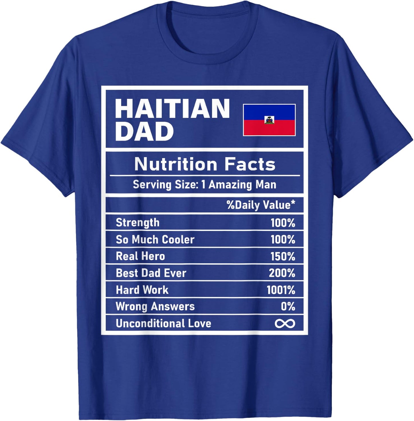 Haitian Dad Nutrition Facts Father's Day National Heritage T-Shirt - T-Shirt | Royal