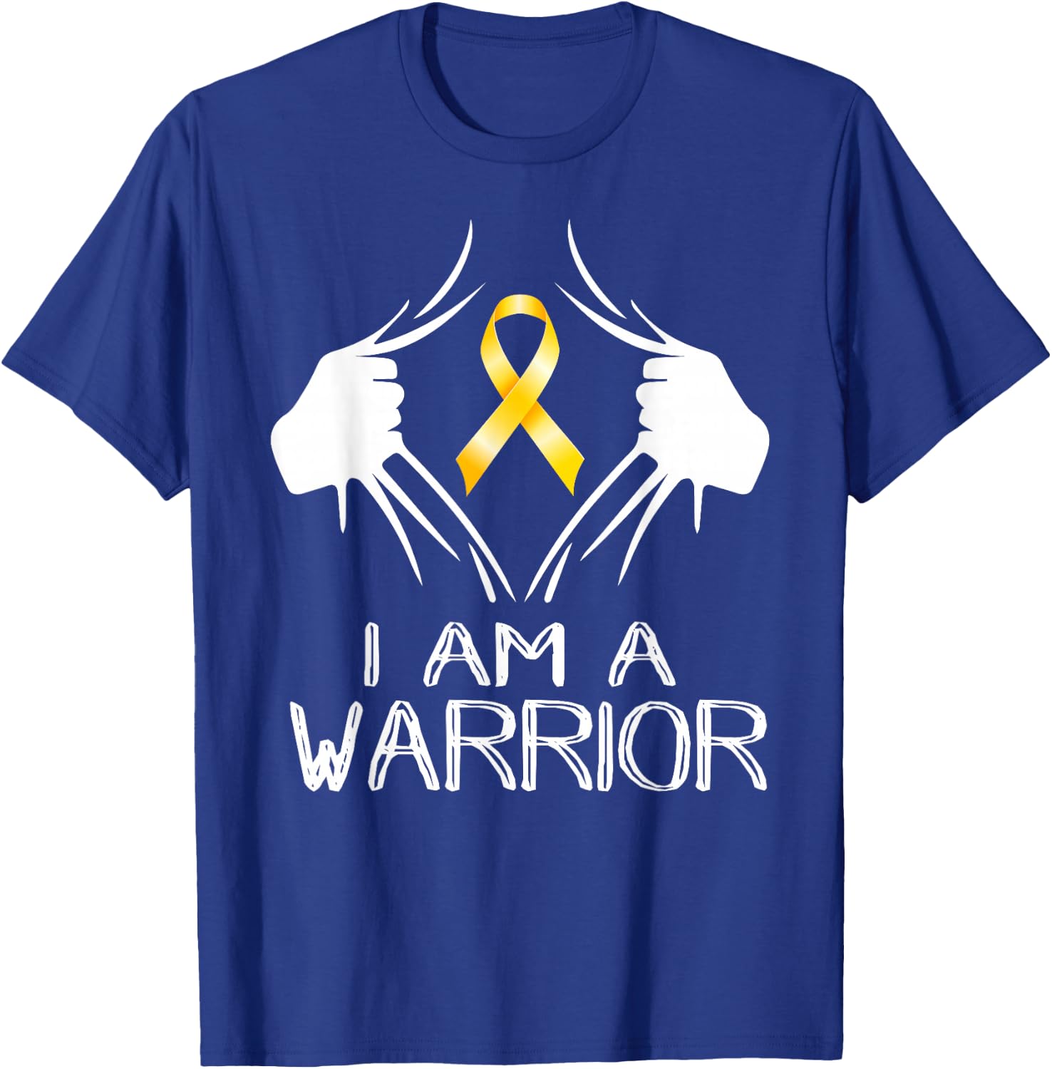 I Am A Warrior Childhood Cancer Awareness Gold Ribbon Gifts T-Shirt - T-Shirt | Royal