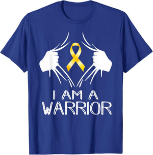I Am A Warrior Childhood Cancer Awareness Gold Ribbon Gifts T-Shirt - T-Shirt | Royal
