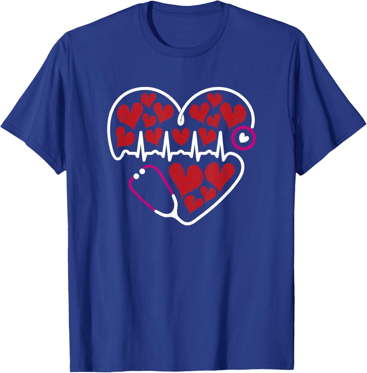 Valentines Day Heart rate Electrocardiogram Tech EKG Nurse T-Shirt - T-Shirt | Royal