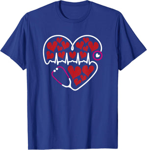 Valentines Day Heart rate Electrocardiogram Tech EKG Nurse T-Shirt - T-Shirt | Royal