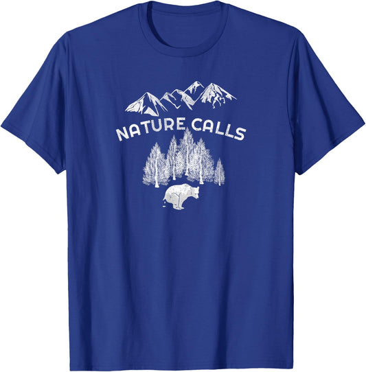 Nature Calls - Pooping Bear, Funny Camping Hunting Fishing T-Shirt - T-Shirt | Royal