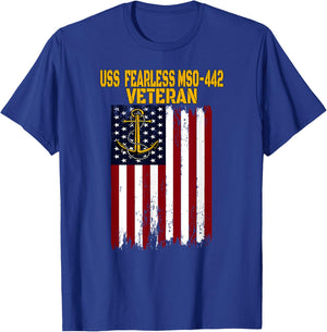 USS Fearless MSO-442 Minesweeper Warship Veterans Day T-Shirt - T-Shirt | Royal