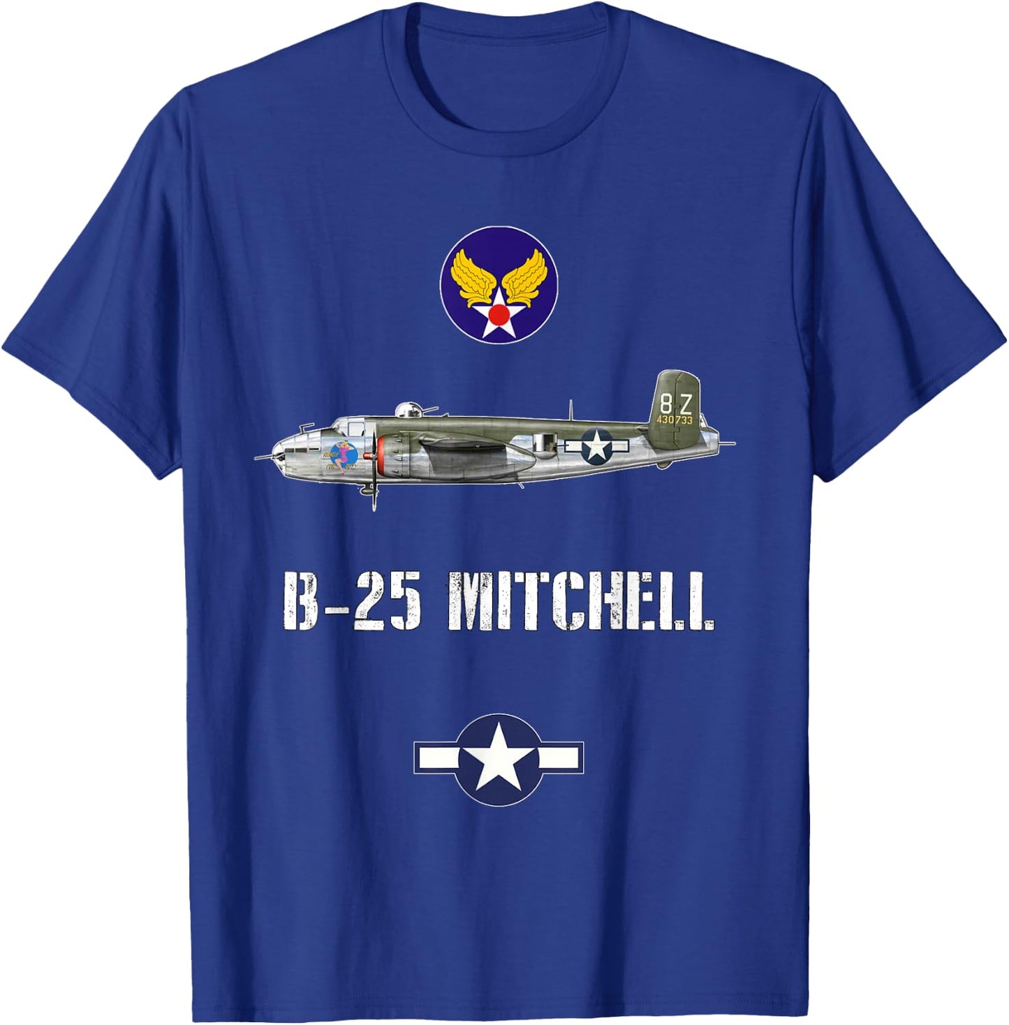 USAAF B-25 Mitchell With Girl Art WW2 Bomber Airplane Gift T-Shirt - T-Shirt | Royal