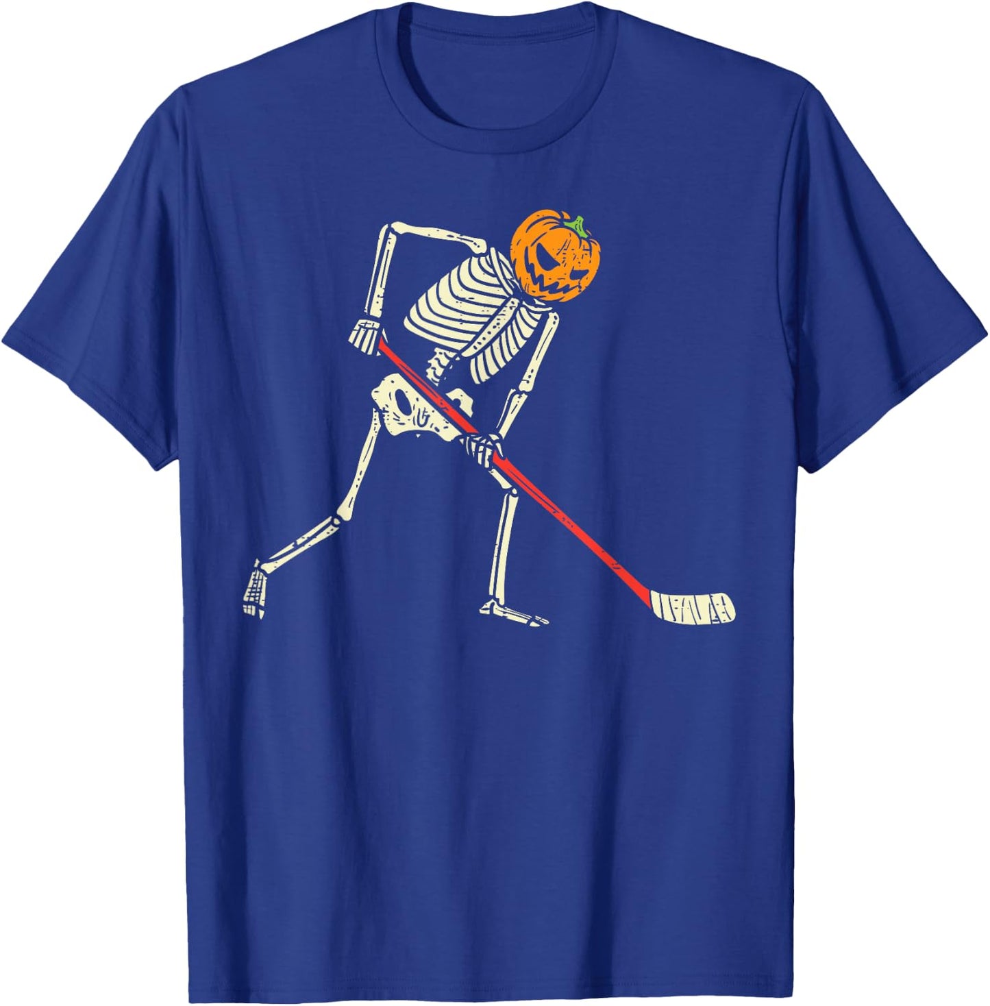 Pumpkin Skeleton Ice Hockey Funny Halloween Sports Player T-Shirt - T-Shirt | Royal