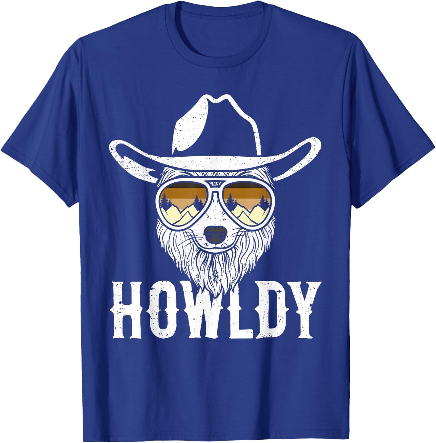 Howldy Retro Cowboy Wolf With Cowboy Hat Wolf Men Boys T-Shirt - T-Shirt | Royal