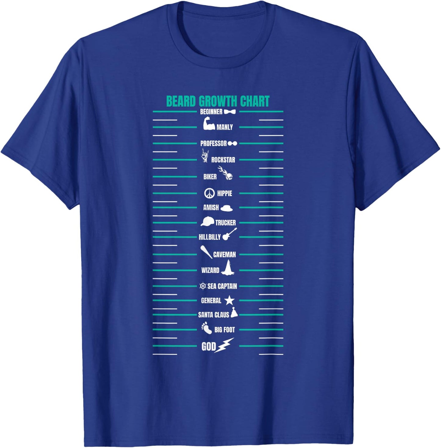 Men's Beard Growth Chart Measurement Bearded Man T-Shirt - T-Shirt | Royal