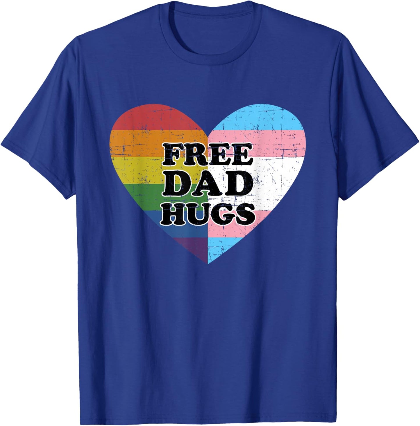 Free dad hugs with rainbow and transgender flag heart T-Shirt - T-Shirt | Royal