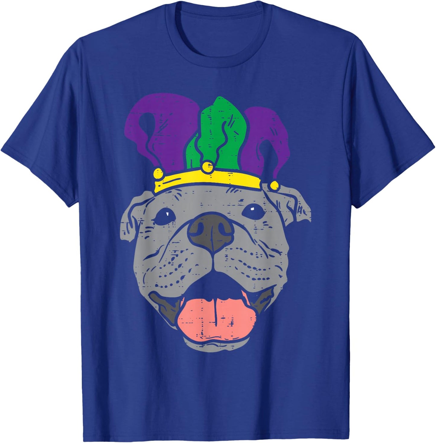 Jester Pitbull Face Mardi Gras Pittie Dog Men Women Kids T-Shirt - T-Shirt | Royal
