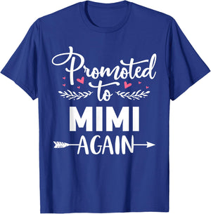 Funny Grandma Designs by Foxio Promoted To Mimi Again Pregnancy Announcement T-Shirt - T-Shirt | Royal