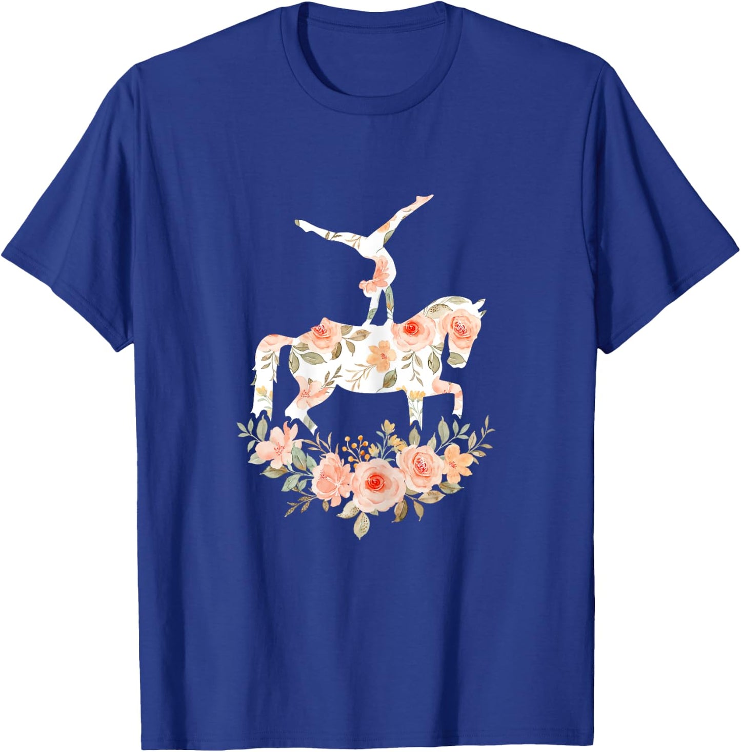 Floral Girl Vaulting Riding Equestrian Horse Girl Horseback T-Shirt - T-Shirt | Royal