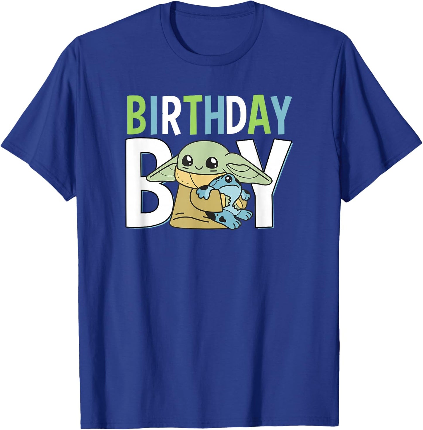 Star Wars: The Mandalorian Grogu Birthday Boy Hug Blue Green T-Shirt - T-Shirt | Royal