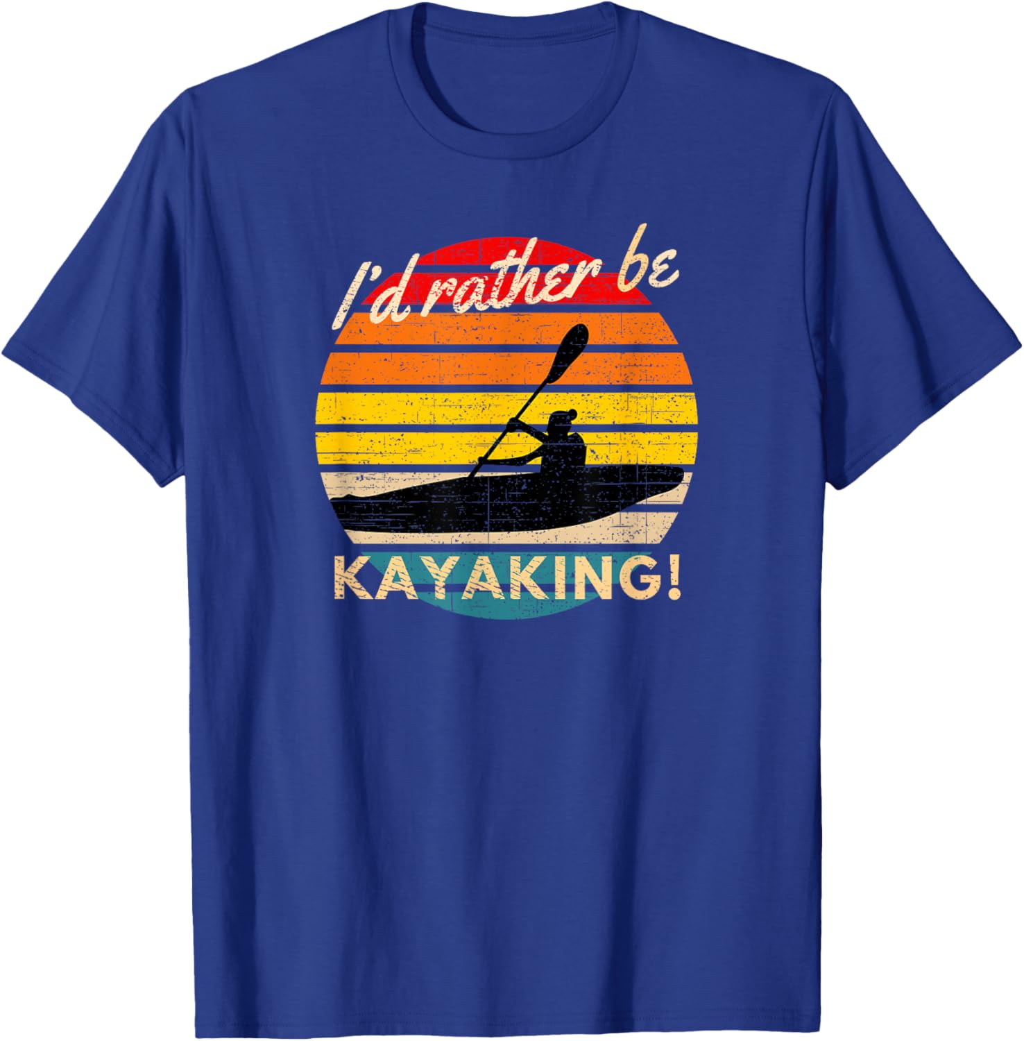 Vintage I'd Rather Be Kayaking Retro Striped Sunset Kayaker T-Shirt - T-Shirt | Royal